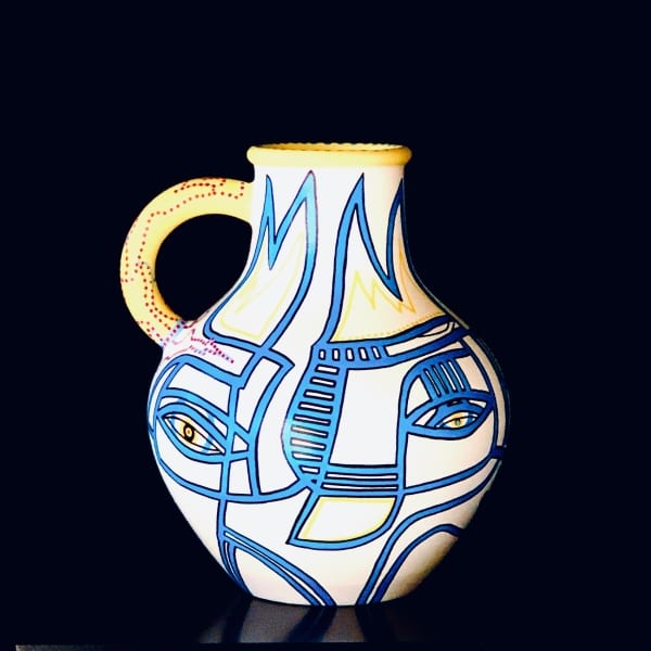 Vase in white, blue & yellow  30 cm (017) - Afbeelding 2