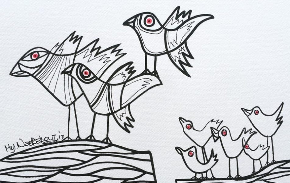 Scared to fly on my own, drawing 30-20 cm