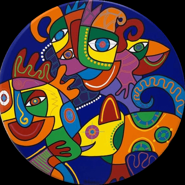 Family outing, painting , diameter 100 cm