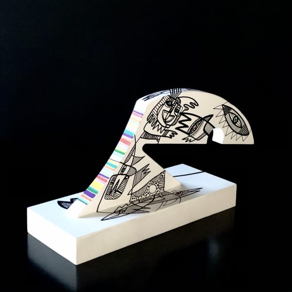 Black & White wood sculpture, - Afbeelding 2