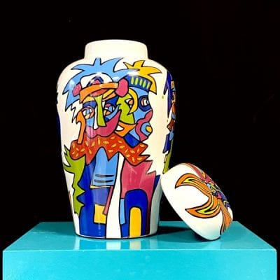Ceramic vase with lid, multi colour