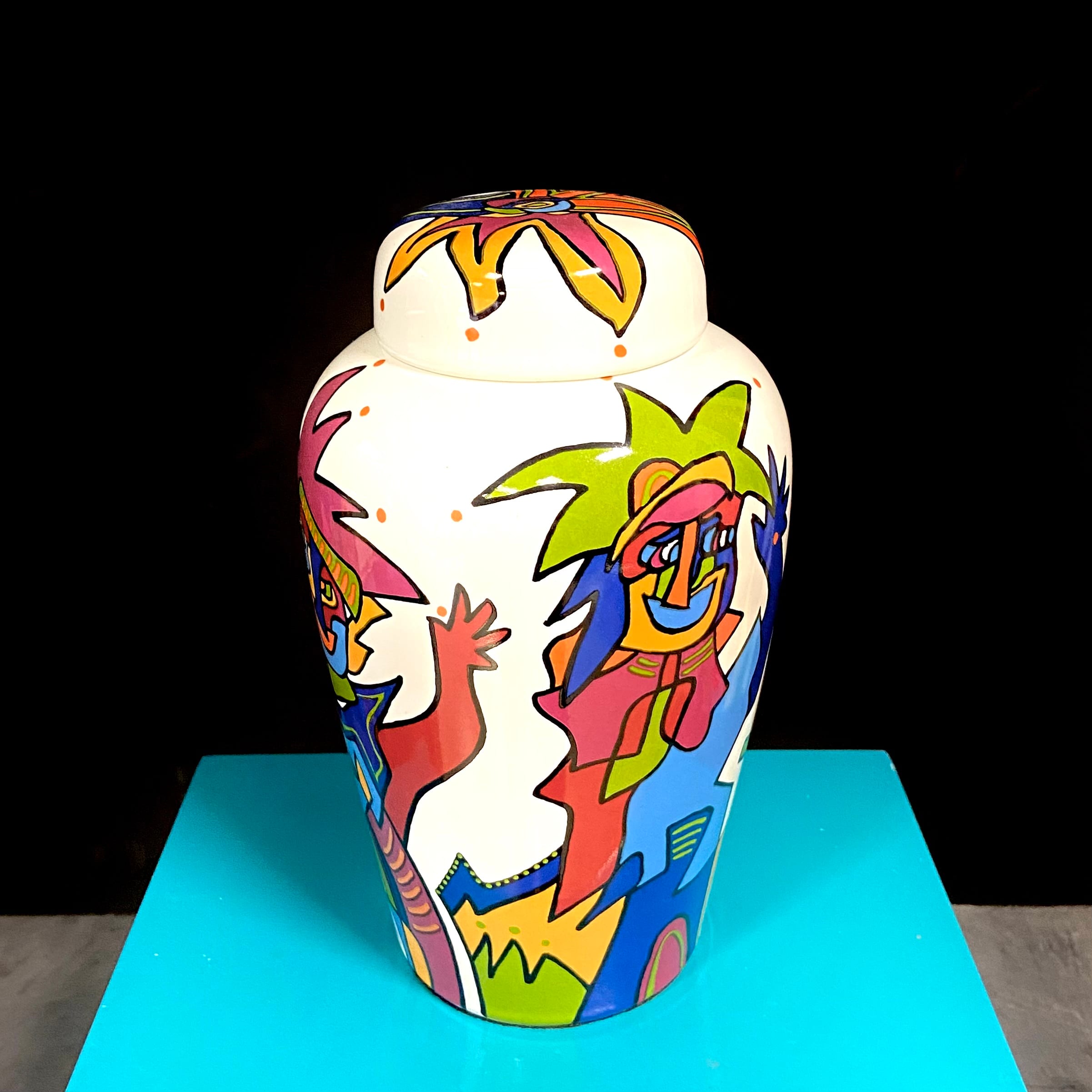 Ceramic vase with lid, multi colour - Afbeelding 3