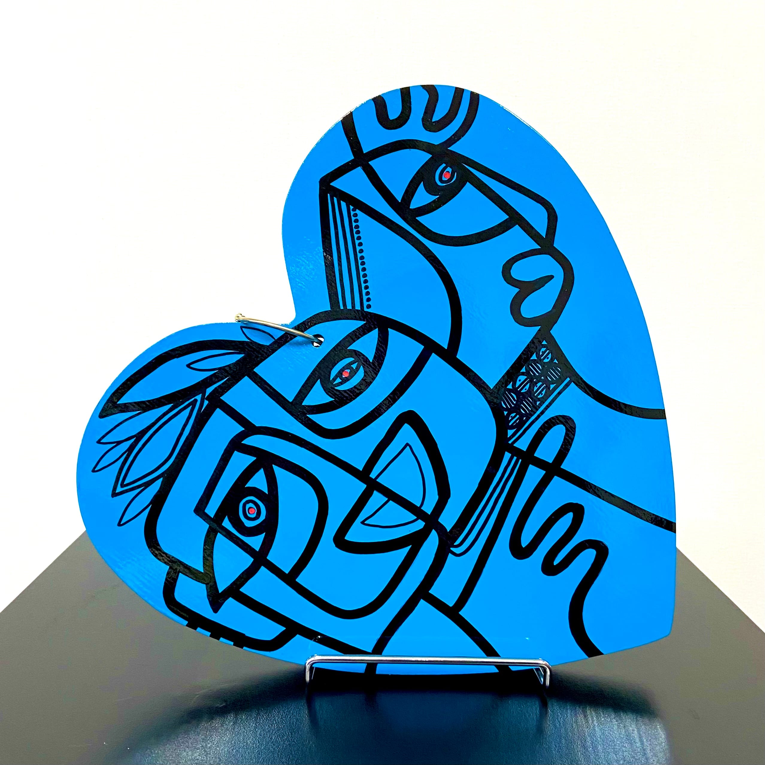 Wood heart, turquoise color - Afbeelding 2