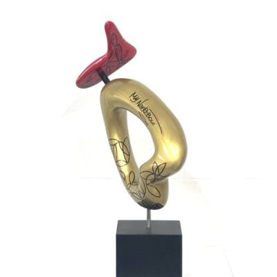 Heart of GOLD, with red heart, sculpture