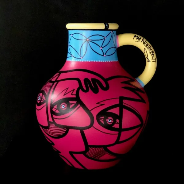 Vase in pink & blue, 30 cm (018)