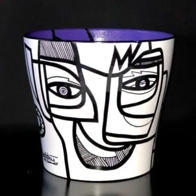 Black & White Collection, ceramic pot with purple inside 24 cm (039)