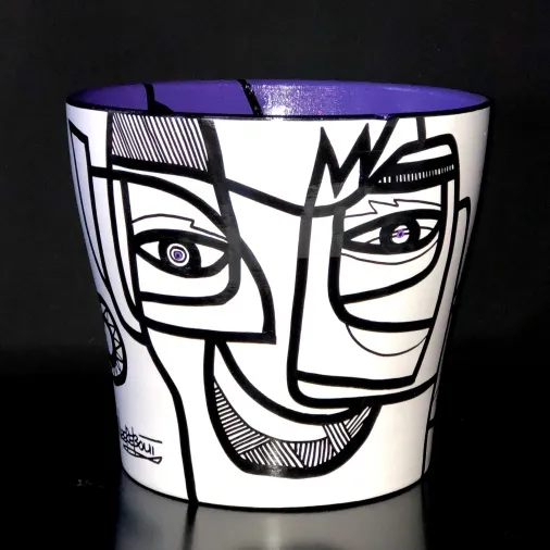 Black & White Collection, ceramic pot with purple inside 24 cm (039)