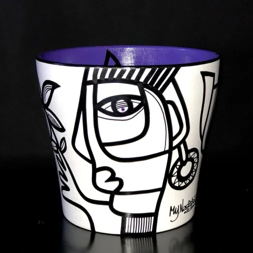 Black & White Collection, ceramic pot with purple inside 24 cm (039) - Afbeelding 2