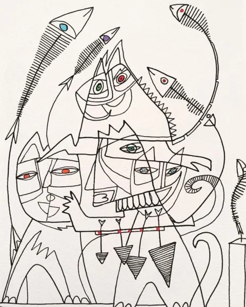 It rains fishes, drawing 20-30 cm - Afbeelding 2