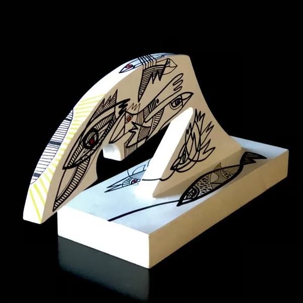 Black & White wood sculpture, - Afbeelding 3