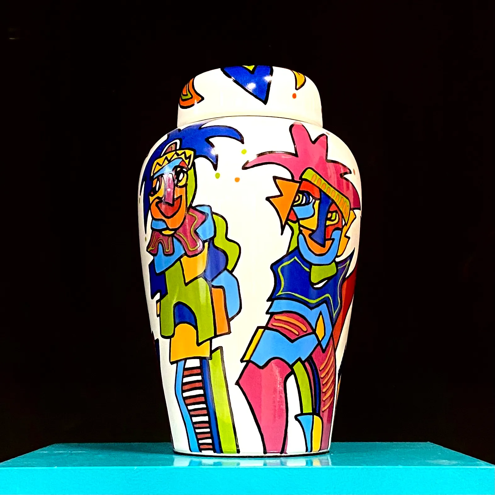Ceramic vase with lid, multi colour - Afbeelding 2