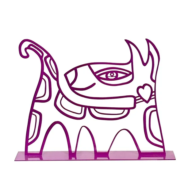 Sweet Dog, metal sculpture in magenta